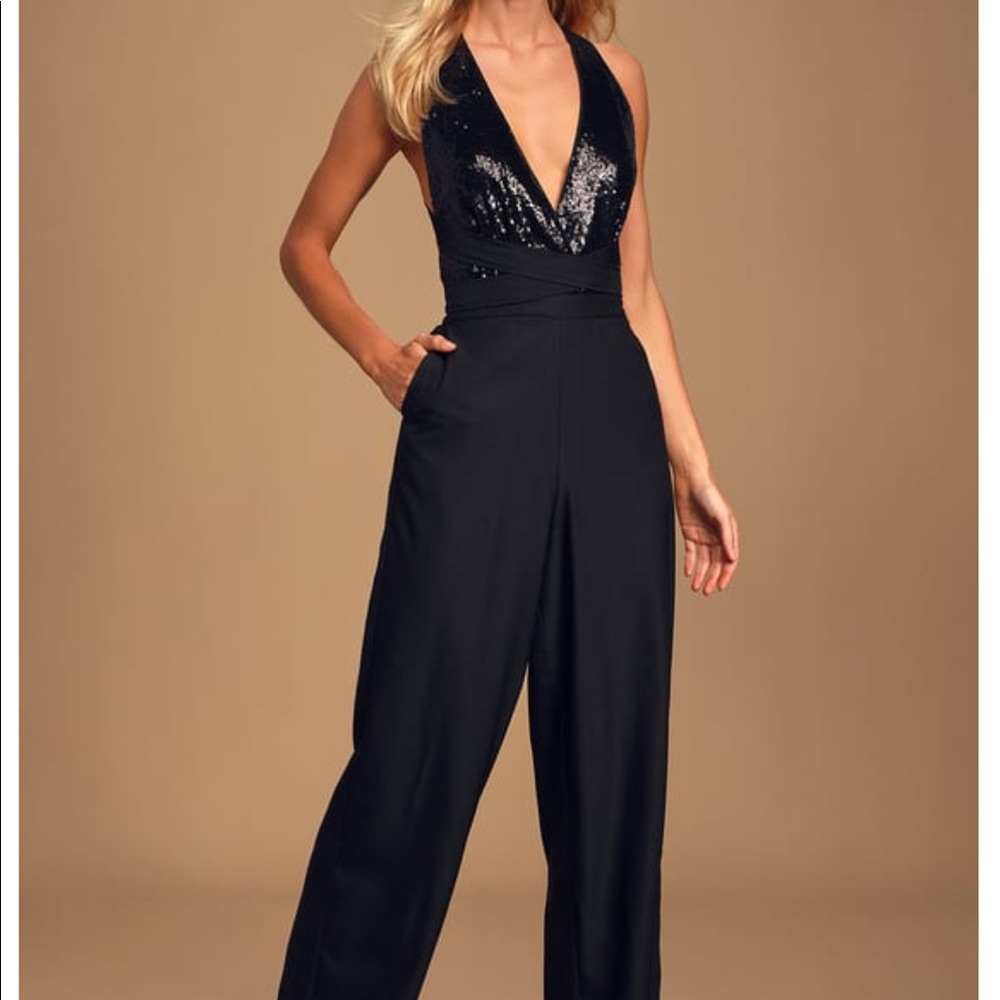Lulus disco heaven black sequined jumpsuit